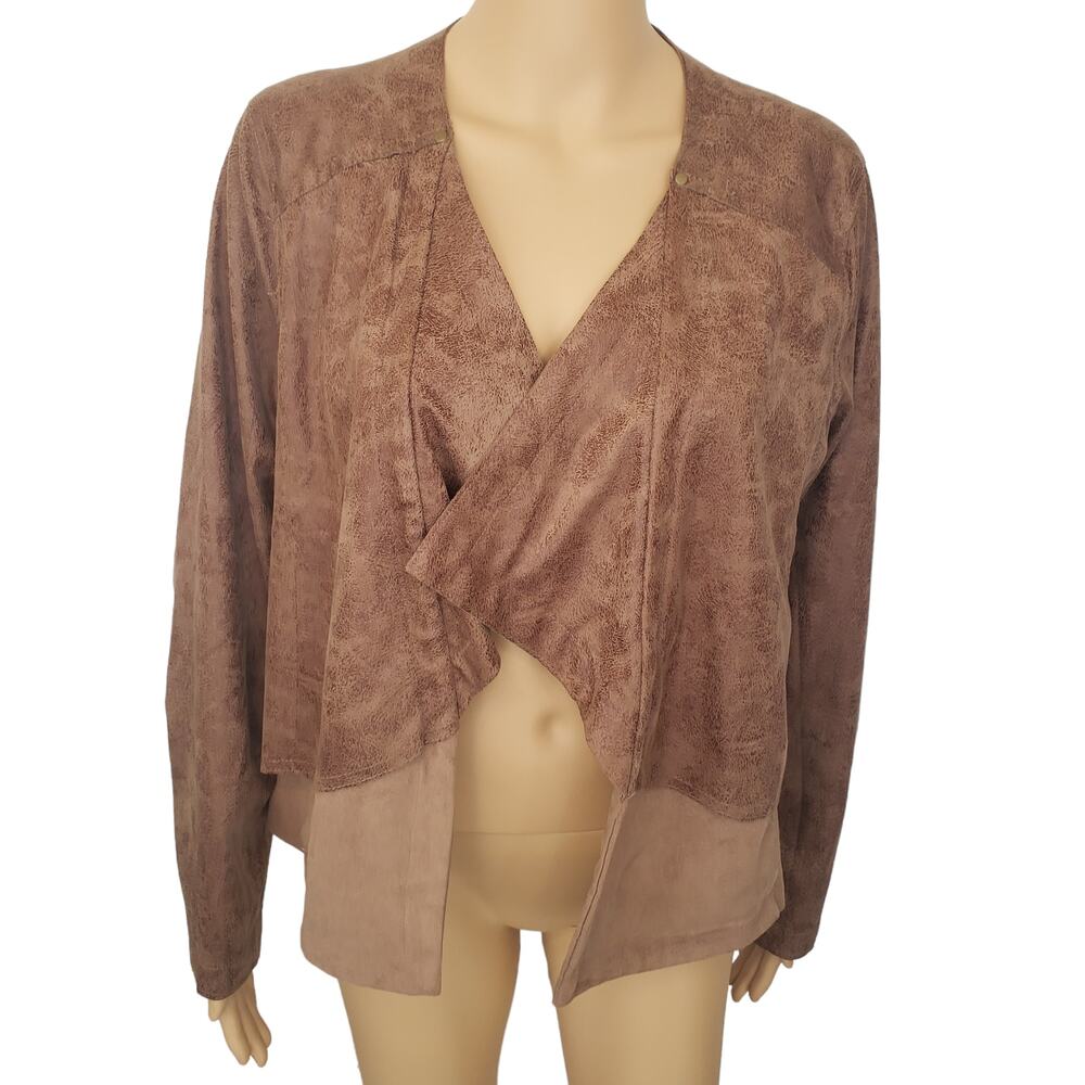 Lysse‎ Brown Two Tone Open Cape Jacket Asymetrical Faux Suede Size Large